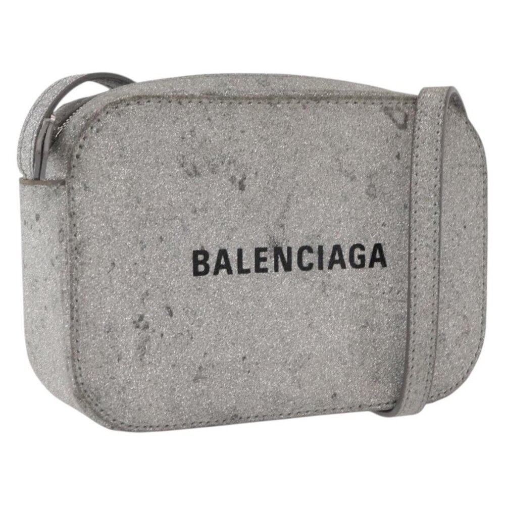 Authentic BALENCIAGA Everyday Camera Bag XS Shoulder Bag Leather Silver 552372